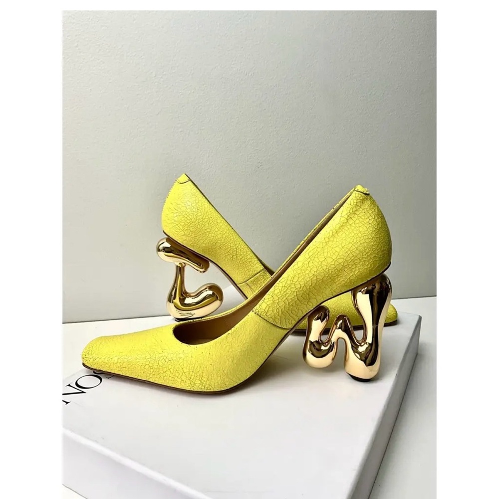 JW ANDERSON Yellow Heels with Sculpted Gold Heels